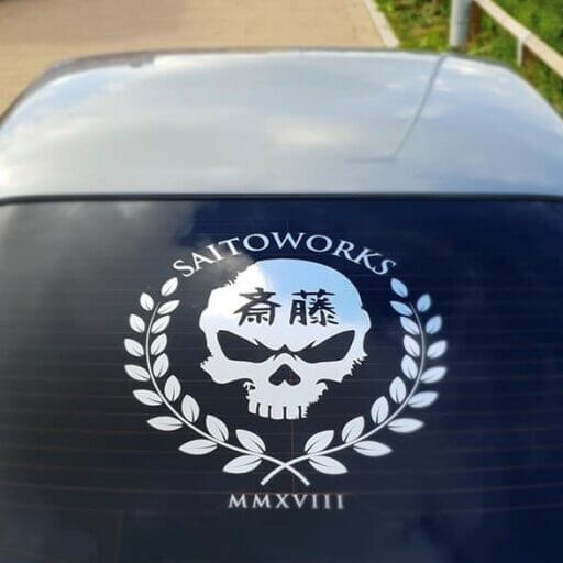 Alternative view of SaitoWorks 'Skull Wreath' 斎藤 XL Rear Window JDM Sticker